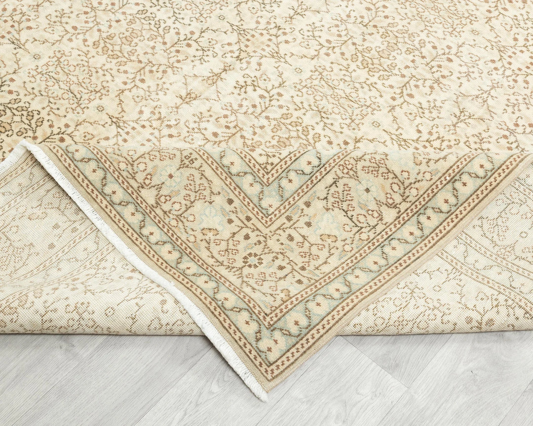 Beige Turkish Oushak Rug 6'5" x 9'10" Hand-Knotted | No. VR25239