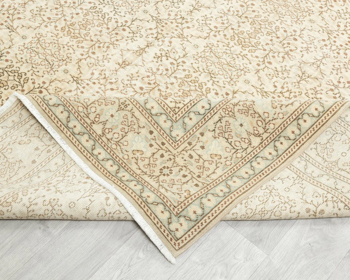 Beige Turkish Oushak Rug 6'5" x 9'10" Hand-Knotted | No. VR25239