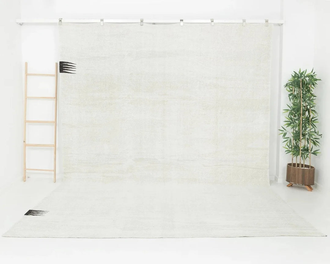 White Turkish Kilim Rug 11' 8" x 9' 1" Flat-Weave | No. VR25361