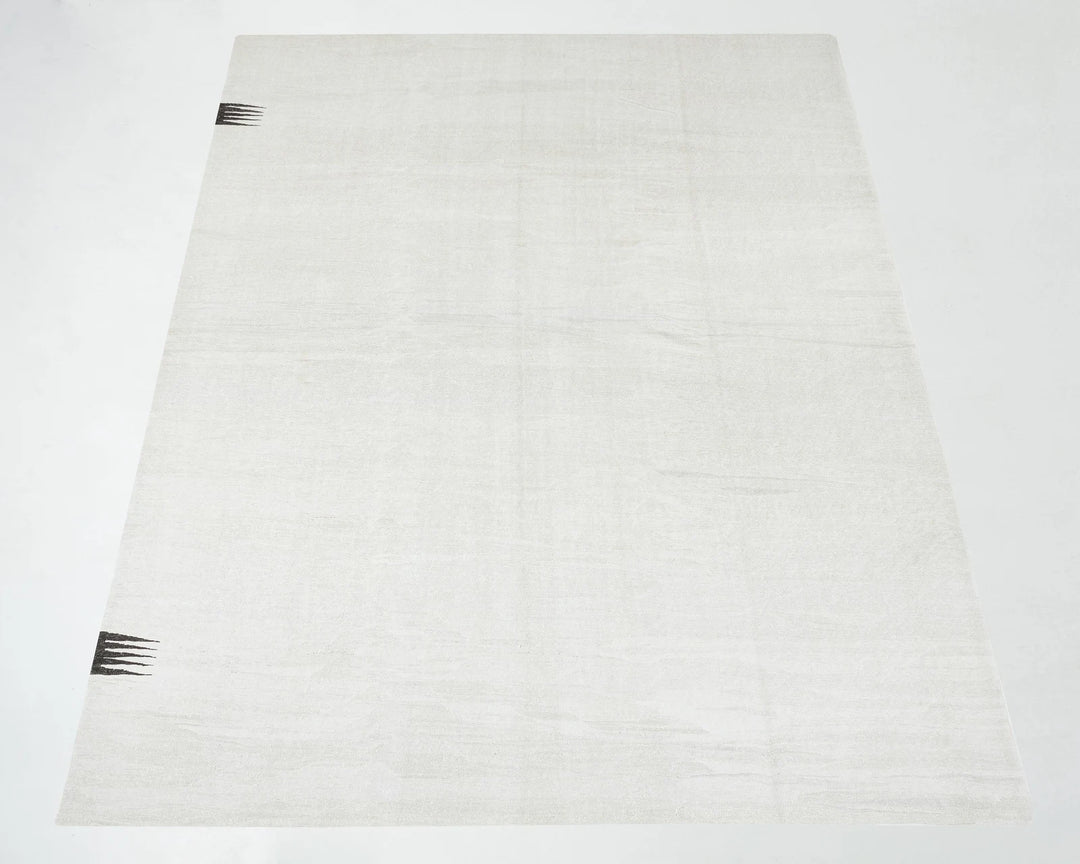 White Turkish Kilim Rug 11' 8" x 9' 1" Flat-Weave | No. VR25361