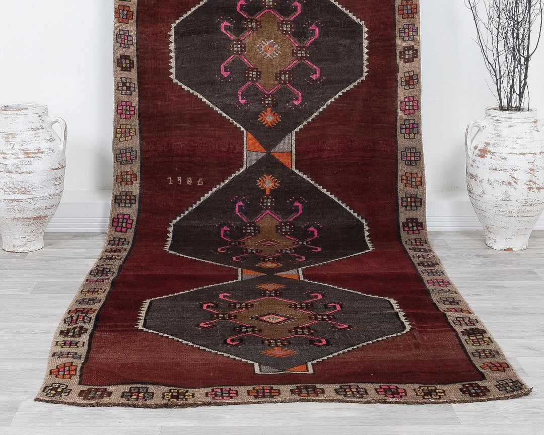 Multicolor Turkish Oushak Rug 3' 11" x 11' 2" Hand-Knotted | No. VR25403