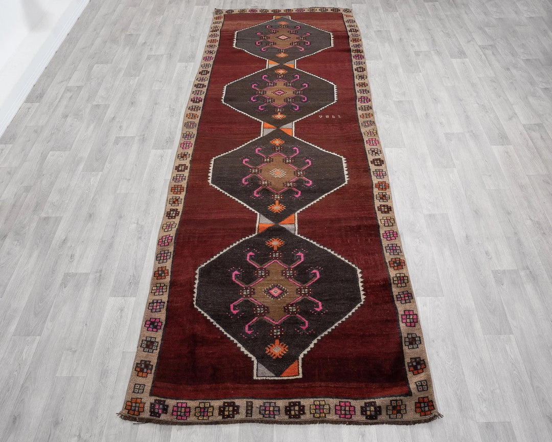 Multicolor Turkish Oushak Rug 3' 11" x 11' 2" Hand-Knotted | No. VR25403