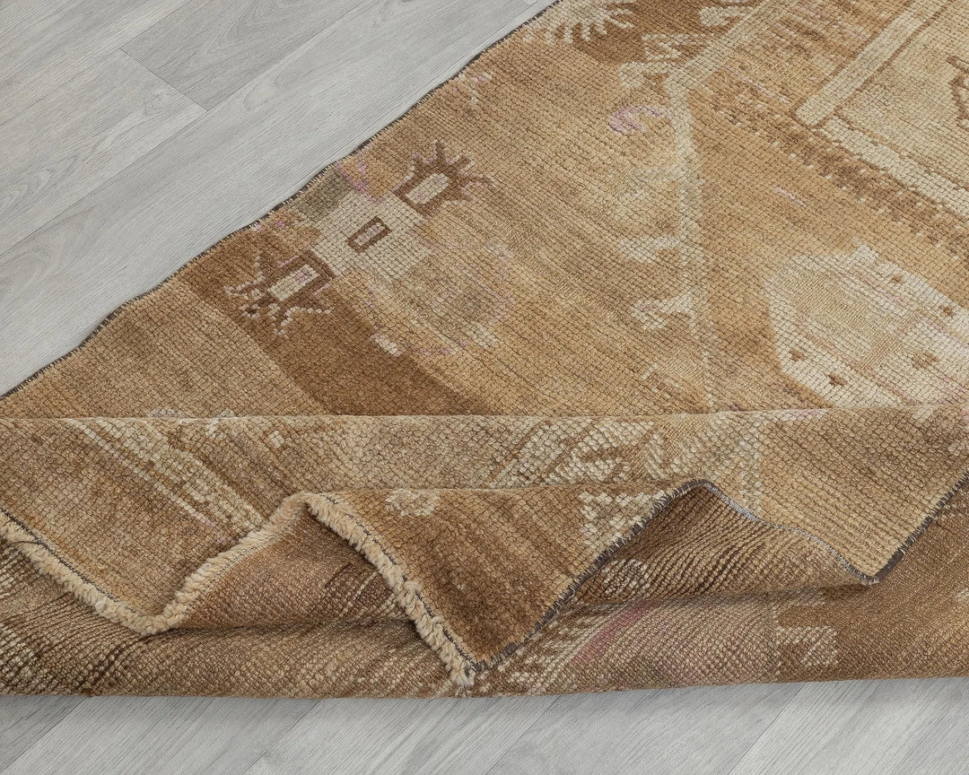 Beige Turkish Oushak Rug 3' 1" x 10' 7" Hand-Knotted field