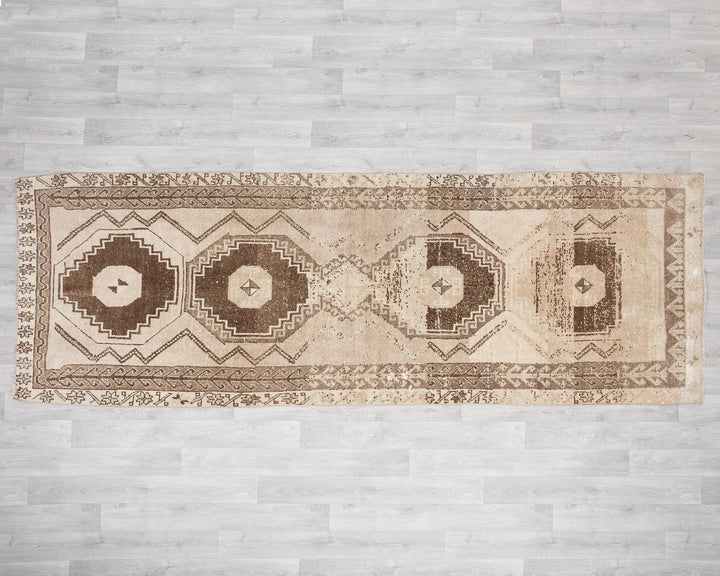 Beige Turkish Oushak Rug 3' 6" x 10' 1" Hand-Knotted | No. VR25626