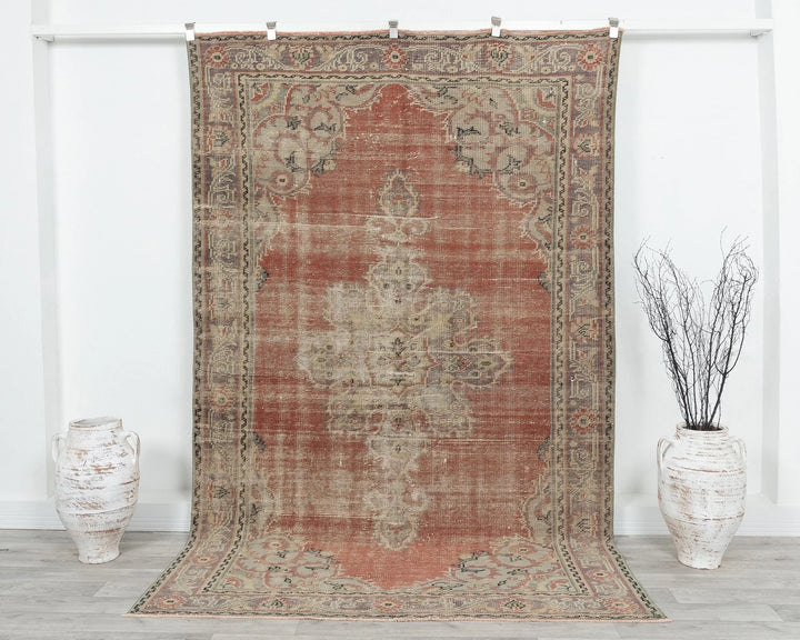 Red Turkish Oushak Rug 5' 7" x 8' 11" Hand-Knotted | No. VR25767