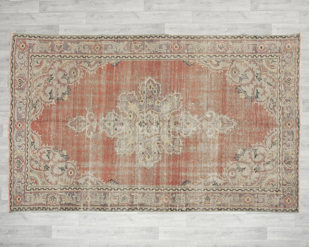 Red Turkish Oushak Rug 5' 7" x 8' 11" Hand-Knotted | No. VR25767