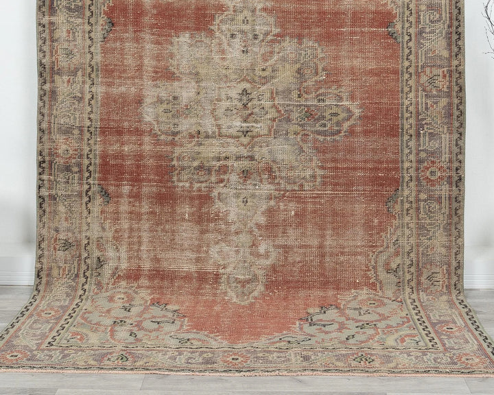 Red Turkish Oushak Rug 5' 7" x 8' 11" Hand-Knotted | No. VR25767