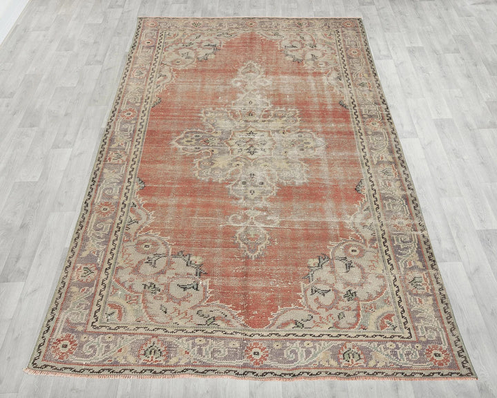 Red Turkish Oushak Rug 5' 7" x 8' 11" Hand-Knotted | No. VR25767