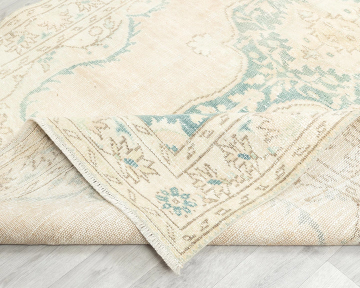 Beige Turkish Oushak Rug 9' 2" x 5' 7" Hand-Knotted | No. VR25879