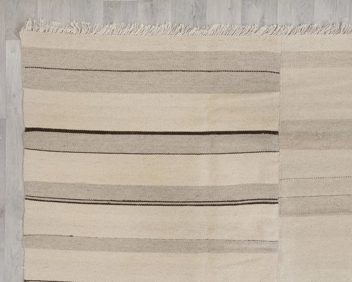 Beige Turkish Kilim Rug 9' 4" x 12' 6" Flat-Weave pattern