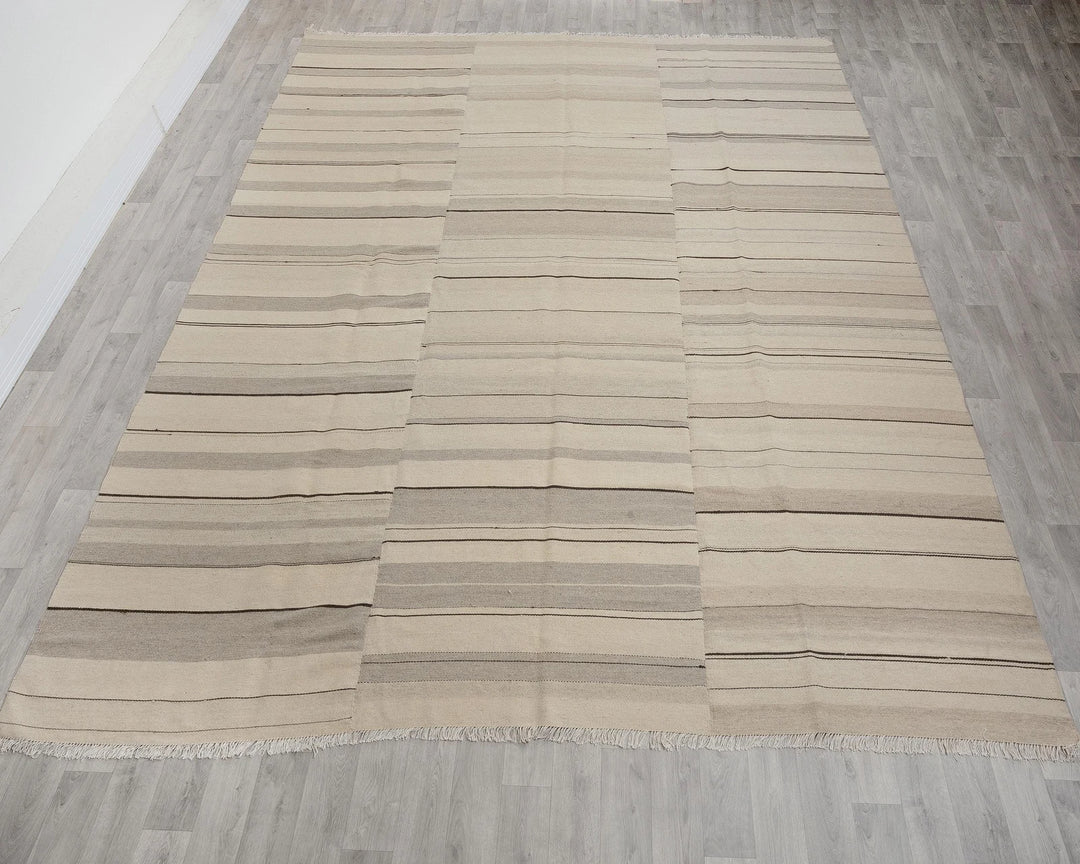 Beige Turkish Kilim Rug 9' 4" x 12' 6" Flat-Weave reverse