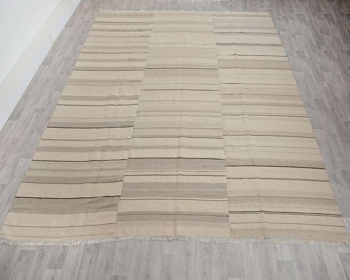 Beige Turkish Kilim Rug 9' 4" x 12' 6" Flat-Weave reverse