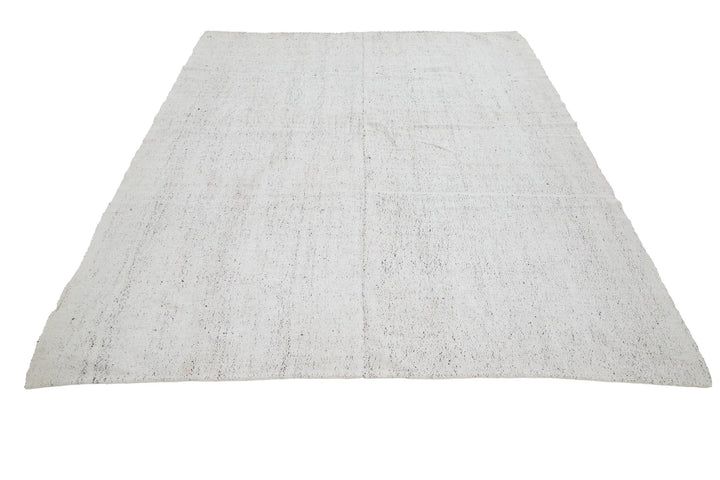 White Turkish Kilim Rug 6' 7" x 8' 10" Flat-Weave | No. VR26240