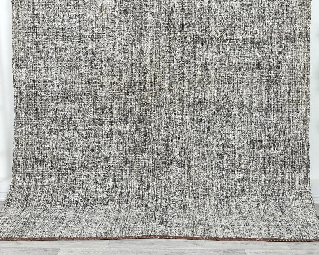 Black Turkish Kilim Rug 6'8" x 8'8" Flat-Weave detail