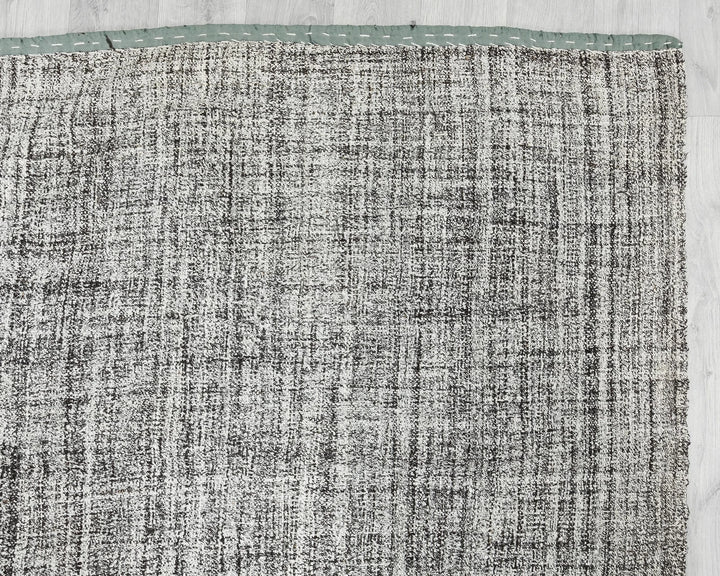 Black Turkish Kilim Rug 6'8" x 8'8" Flat-Weave pattern