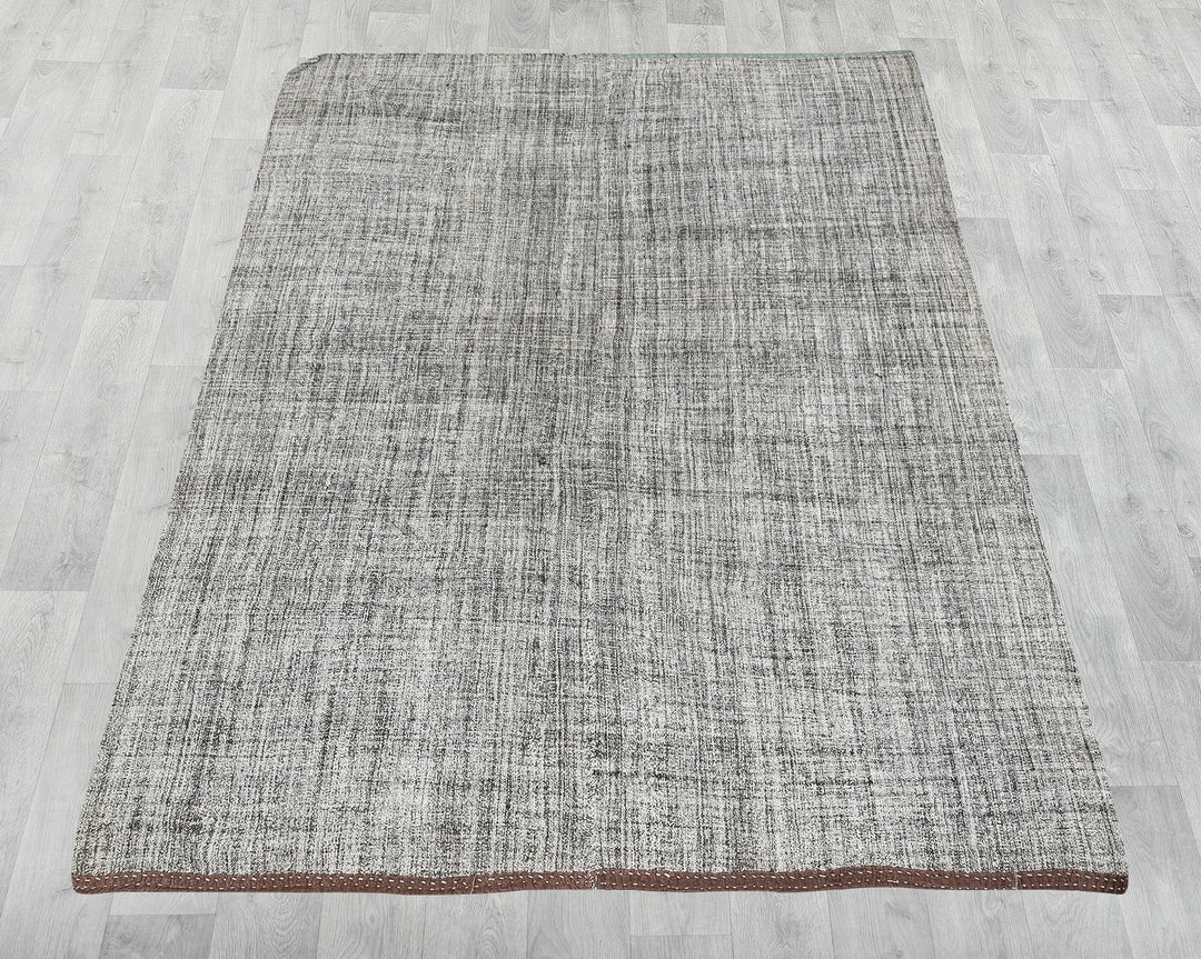 Black Turkish Kilim Rug 6'8" x 8'8" Flat-Weave reverse