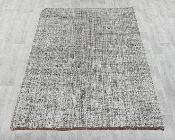 Black Turkish Kilim Rug 6'8" x 8'8" Flat-Weave reverse