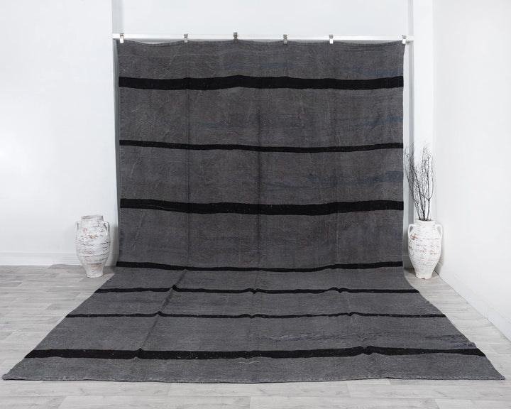 Gray Turkish Kilim Rug 9' 6" x 13' 1" Flat-Weave