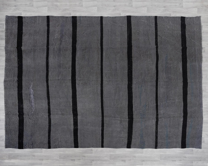 Gray Turkish Kilim Rug 9' 6" x 13' 1" Flat-Weave view 9