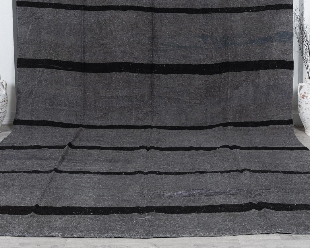 Gray Turkish Kilim Rug 9' 6" x 13' 1" Flat-Weave view