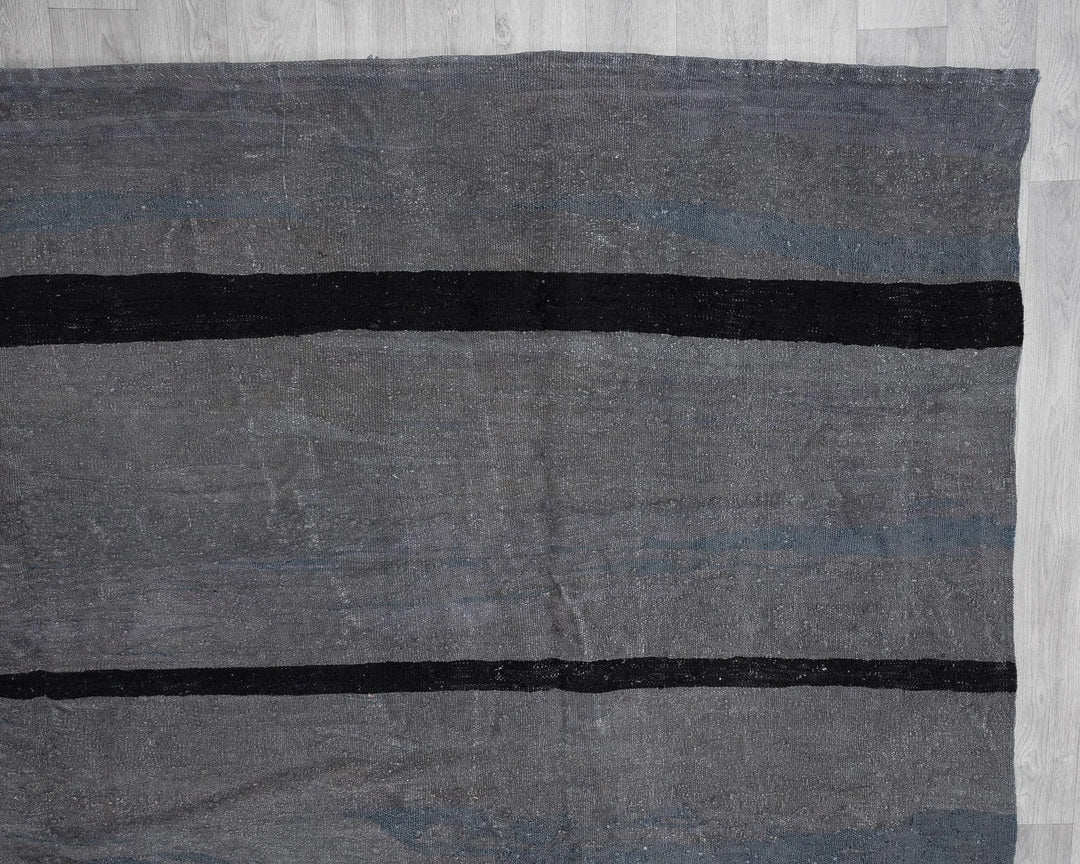 Gray Turkish Kilim Rug 9' 6" x 13' 1" Flat-Weave pattern