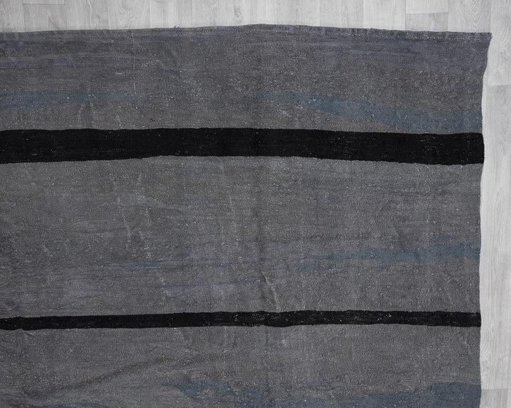 Gray Turkish Kilim Rug 9' 6" x 13' 1" Flat-Weave pattern