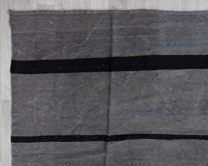 Gray Turkish Kilim Rug 9' 6" x 13' 1" Flat-Weave border
