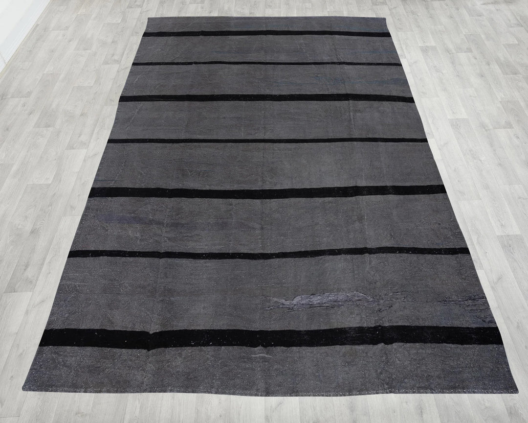 Gray Turkish Kilim Rug 9' 6" x 13' 1" Flat-Weave reverse