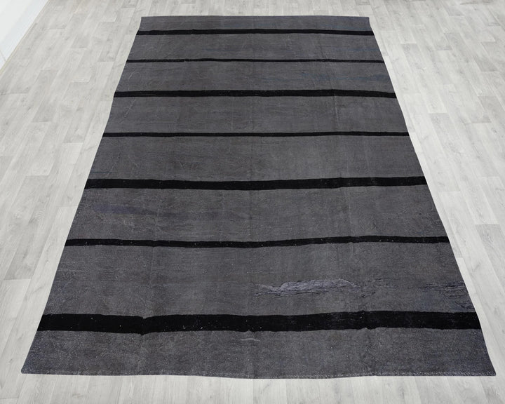 Gray Turkish Kilim Rug 9' 6" x 13' 1" Flat-Weave reverse