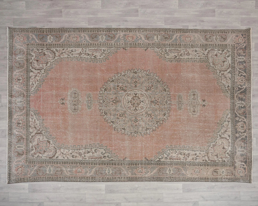Pink Turkish Oushak Rug 7' 3" x 10' 6" Hand-Knotted | No. VR27188