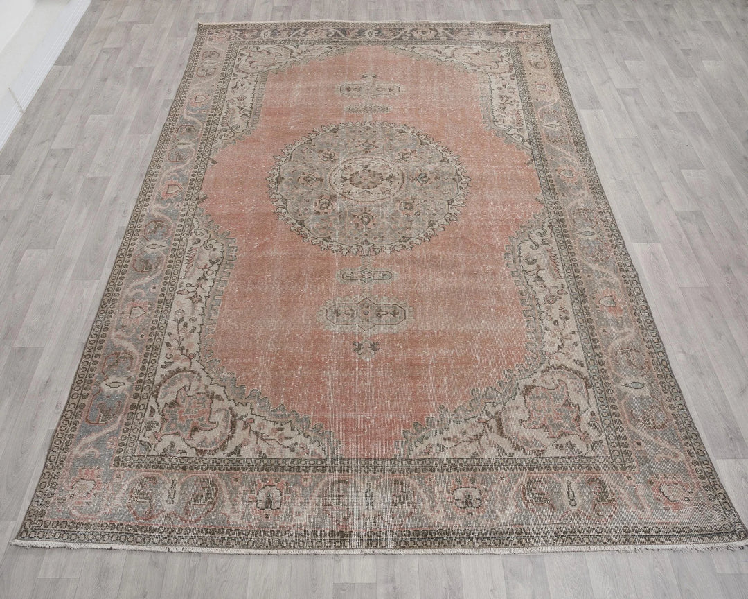 Pink Turkish Oushak Rug 7' 3" x 10' 6" Hand-Knotted | No. VR27188