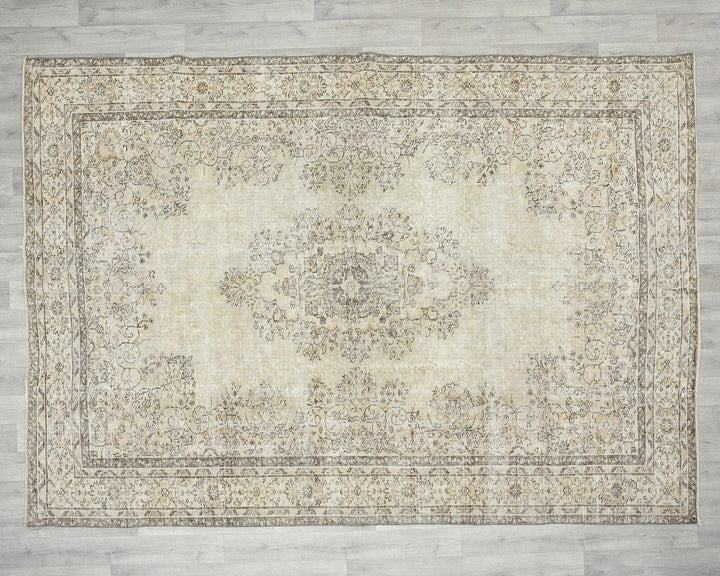 Beige Turkish Oushak Rug 6'8" x 9'2" Hand-Knotted | No. VR27254