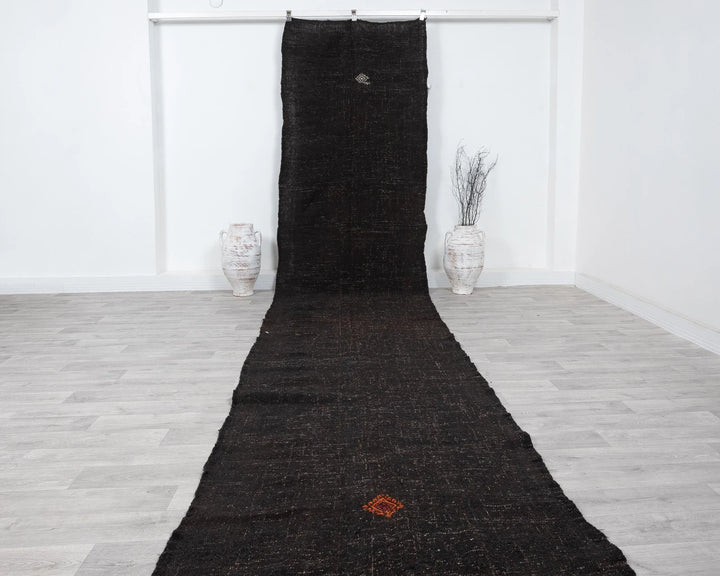 Brown Turkish Kilim Rug 3' 8" x 17' 10" Flat-Weave | No. VR27291