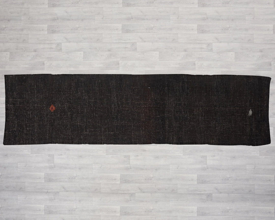 Brown Turkish Kilim Rug 3' 8" x 17' 10" Flat-Weave | No. VR27291