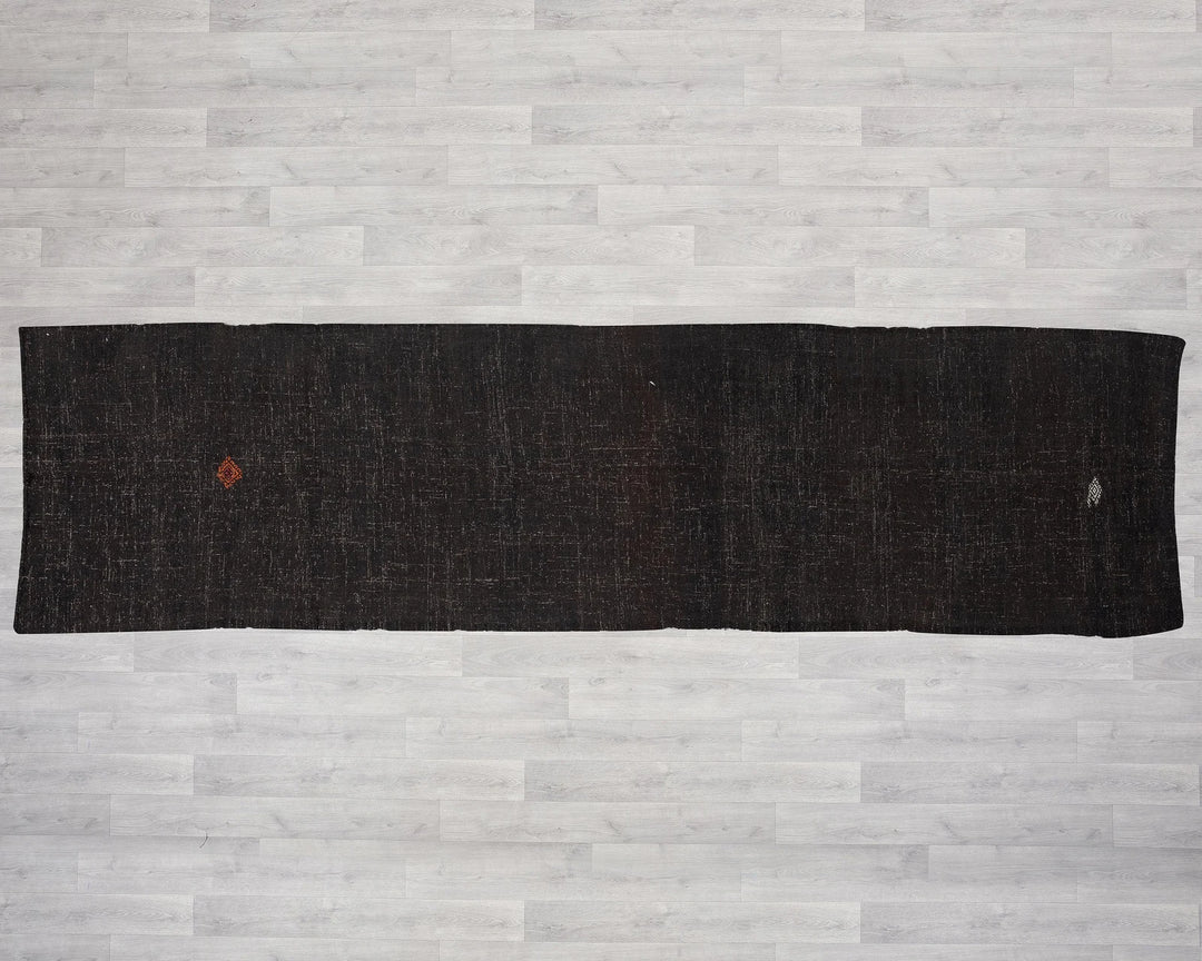 Brown Turkish Kilim Rug 3' 8" x 17' 10" Flat-Weave | No. VR27291
