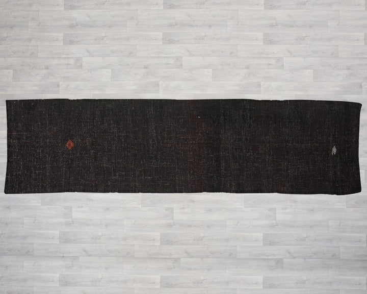 Brown Turkish Kilim Rug 3' 8" x 17' 10" Flat-Weave | No. VR27291