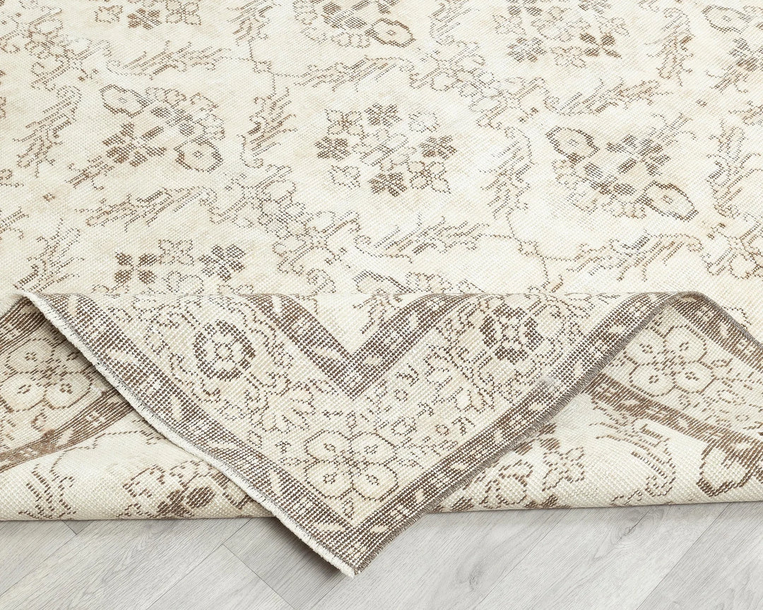 Beige Turkish Oushak Rug 5' 11" x 10' 5" Hand-Knotted | No. VR27516