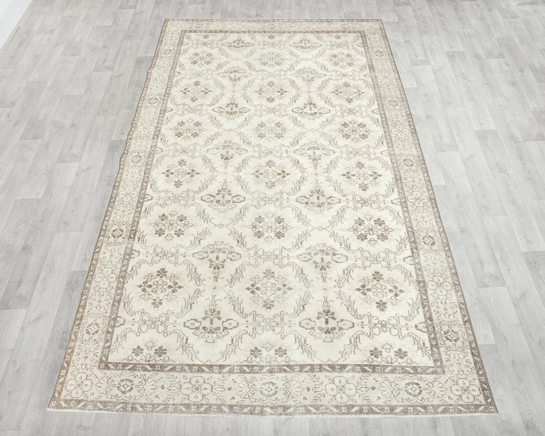 Beige Turkish Oushak Rug 5' 11" x 10' 5" Hand-Knotted | No. VR27516