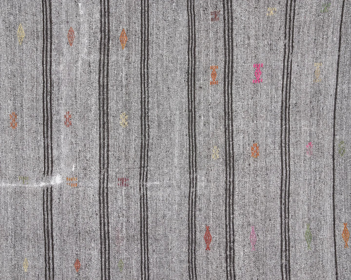 Gray Turkish Kilim Rug 6'9" x 7'2" Flat-Weave | No. VR27840