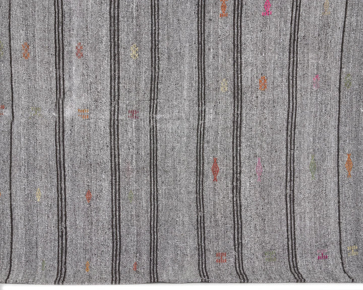 Gray Turkish Kilim Rug 6'9" x 7'2" Flat-Weave | No. VR27840