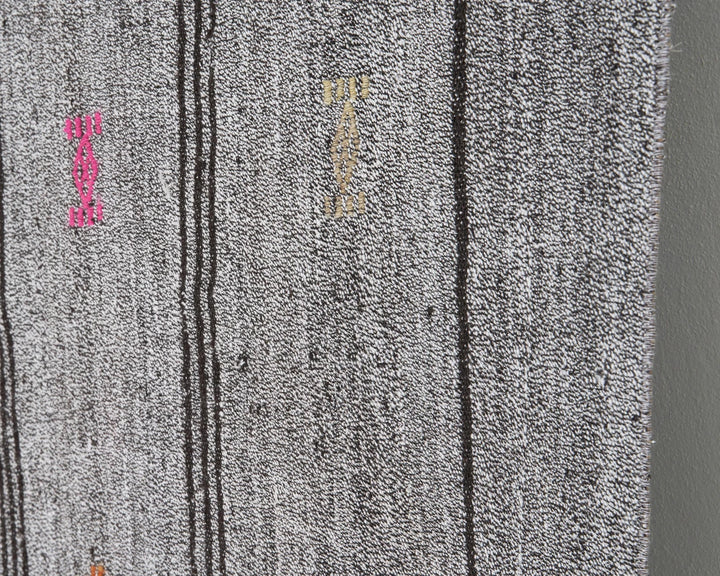 Gray Turkish Kilim Rug 6'9" x 7'2" Flat-Weave | No. VR27840