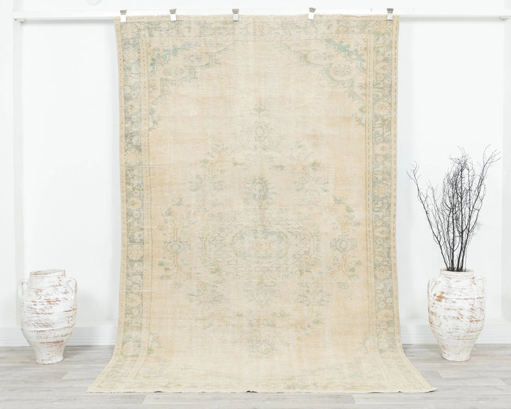 Beige Turkish Oushak Rug 5'7" x 8'11" Hand-Knotted | No. VR27850