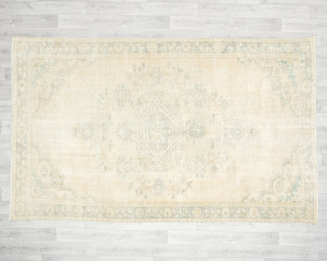 Beige Turkish Oushak Rug 5'7" x 8'11" Hand-Knotted | No. VR27850