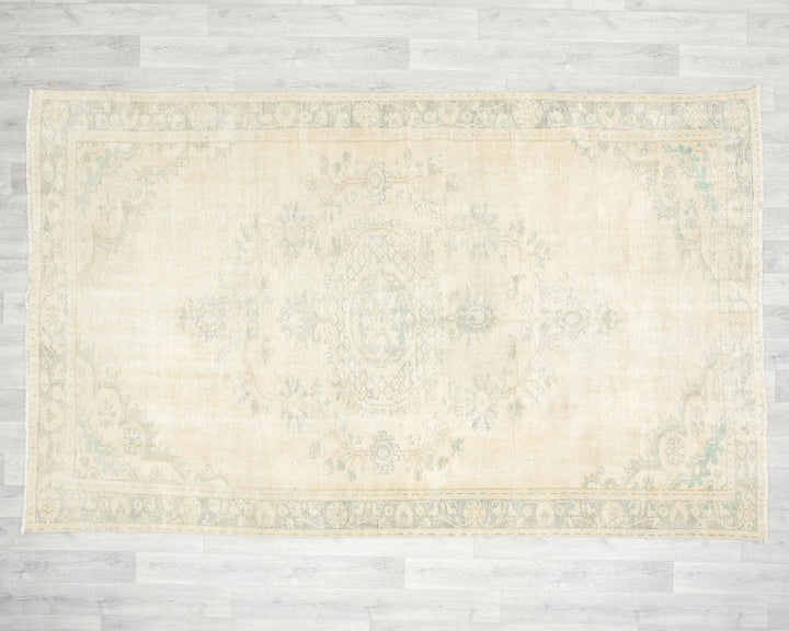 Beige Turkish Oushak Rug 5'7" x 8'11" Hand-Knotted | No. VR27850