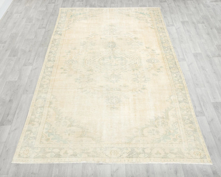 Beige Turkish Oushak Rug 5'7" x 8'11" Hand-Knotted | No. VR27850