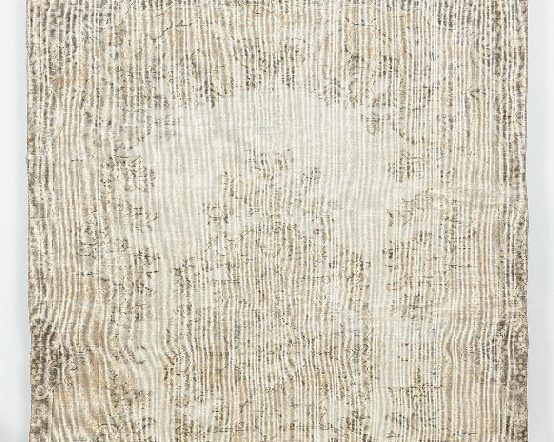 Beige Turkish Oushak Rug 6' 6" x 9' 5" Hand-Knotted | No. VR27883