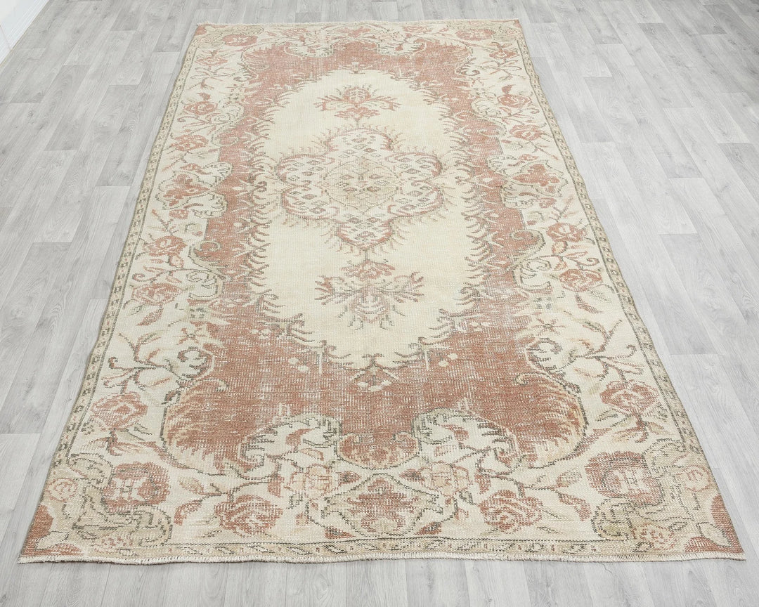 Beige Turkish Oushak Rug 5' x 9' Hand-Knotted reverse