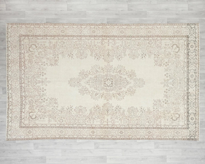 Beige Turkish Oushak Rug 6'11" x 10'5" Hand-Knotted | No. VR28050