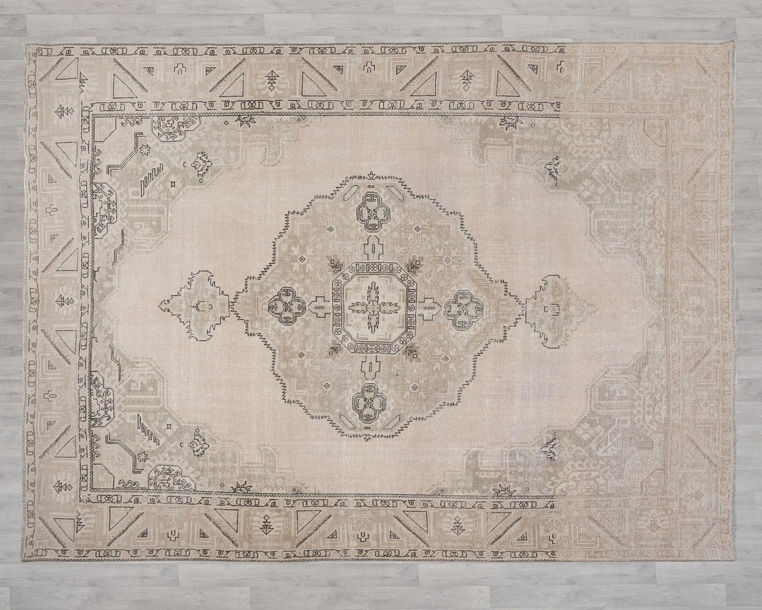Beige Turkish Oushak Rug 9' 7" x 12' Hand-Knotted | No. VR28334
