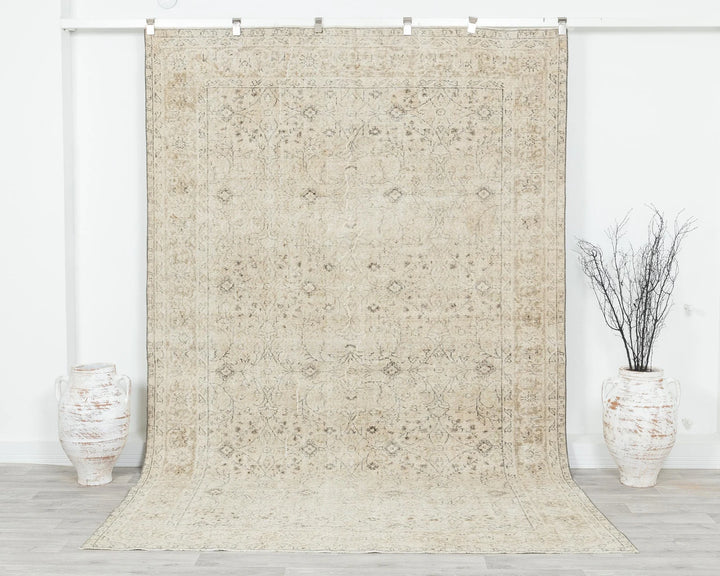 Beige Turkish Oushak Rug 6'5" x 10' Hand-Knotted | No. VR28542